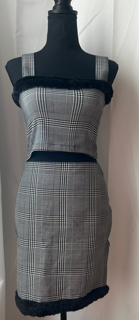 Monochrome Faux-Fur Crop Top and Skirt Set