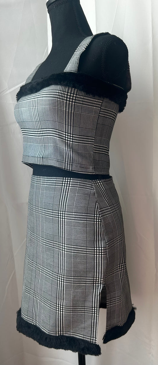 Monochrome Faux-Fur Crop Top and Skirt Set